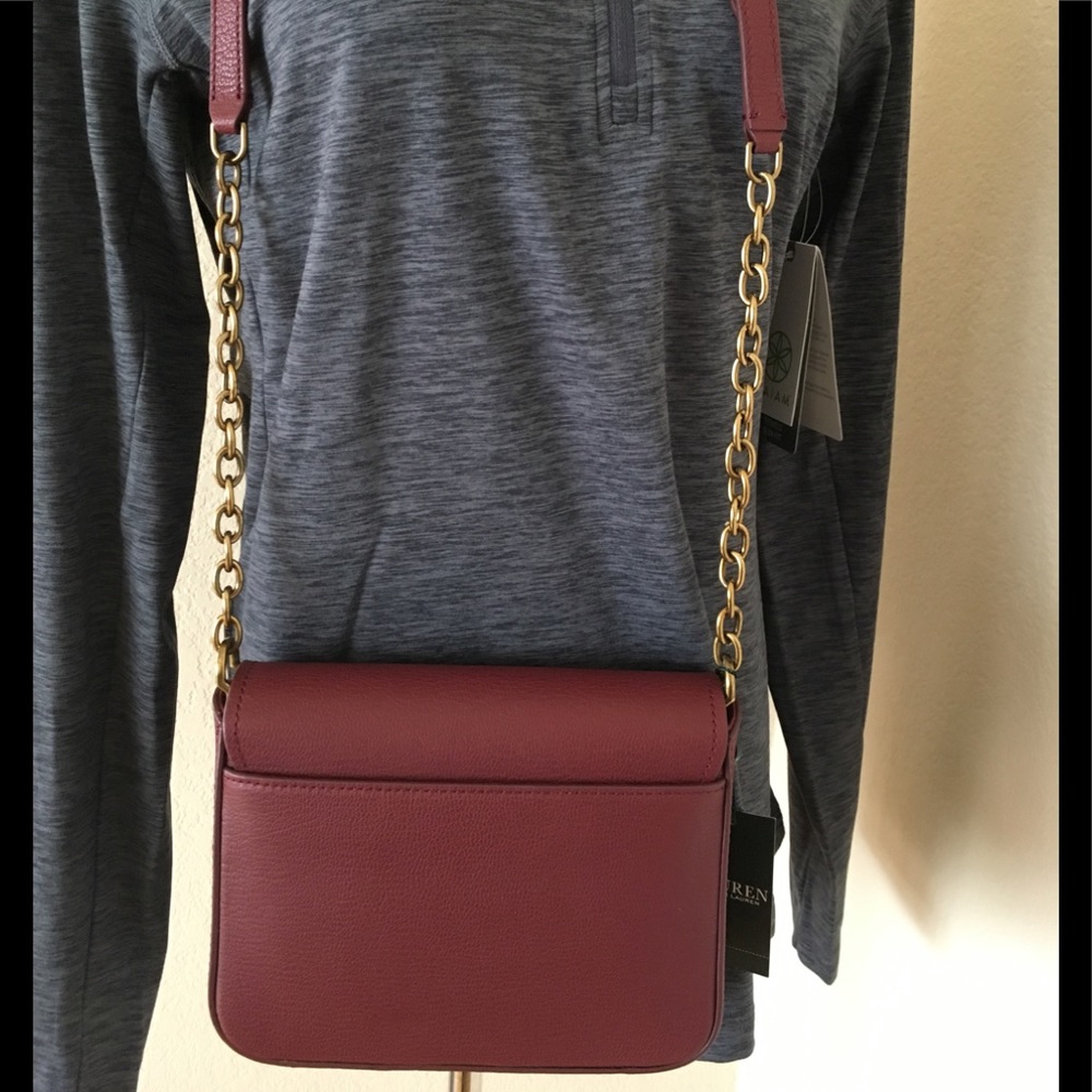 Leather Bag Cross Body Ralph Lauren small bag Envelope Style Bag Red wine color - Picture 13 of 16